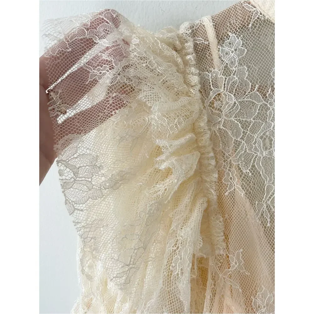 Free People Secret Admirer Lace Blouse Puff Sleeve Too Women’s size S cream